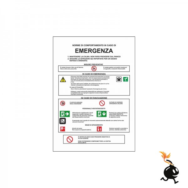 00411 - CARTELLO SEGNALETICO - NORME DI COMPORTAMENTO IN CASO DI EMERGENZA 2