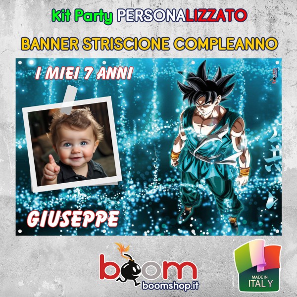 STRISCIONE BANNER COMPLEANNO - DRAGON BALL 01 - PERSONALIZZATO - BANNER POLIESTERE 550 GR + OCCHIELLI