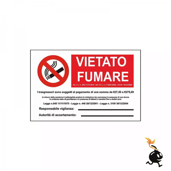 00185 - CARTELLO SEGNALETICO - VIETATO FUMARE CON AMMENDA