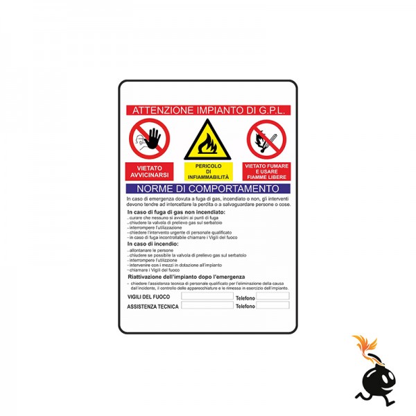 00155 - CARTELLO SEGNALETICO - ATTENZIONE IMPIANTO GPL