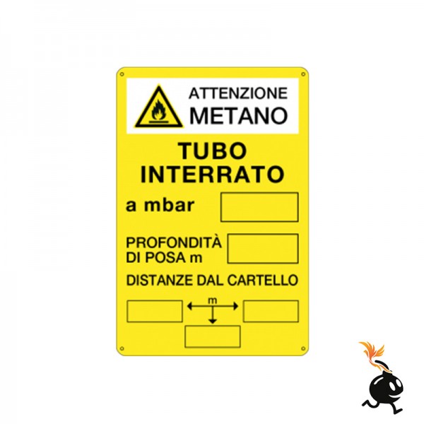 00893 - CARTELLO SEGNALETICO - ATTENZIONE METANO TUBO INTERRATO A MBAR
