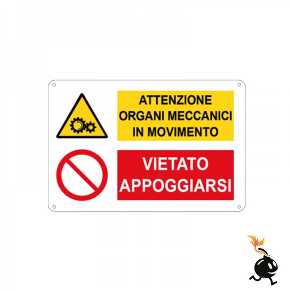00897 - CARTELLO SEGNALETICO - ATTENZIONE ORGANI MECCANICI IN MOVIMENTO VIETATO APPOGGIARSI