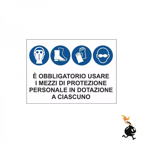 00092 - CARTELLO SEGNALETICO - OBBLIGATORIO USARE I MEZZI DI PROTEZIONE PER PERSONALE BIANCO